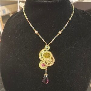 Dori Csengeri Embellished Necklace Fabric & Crystal Beads